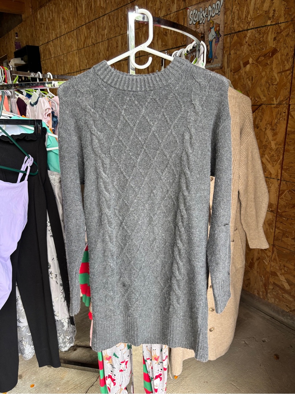 Size: XS Grey Cable-Knit Women's Sweater Dress